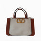 VLogo Signature Small Tote in Canvas Beige