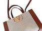 VLogo Signature Small Tote in Canvas Beige